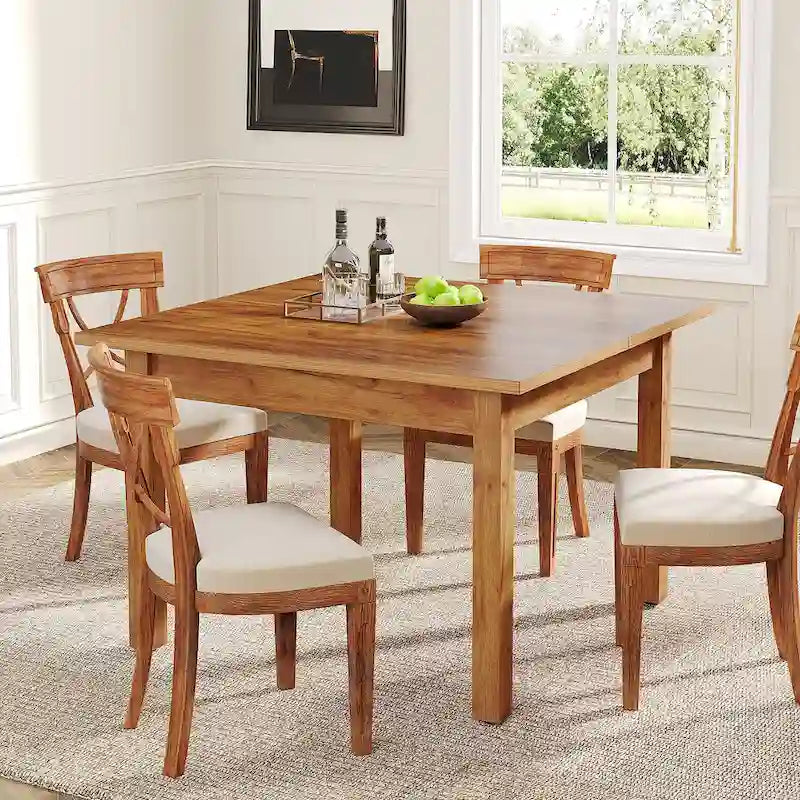 39.4 Square Dining Table with Solid Wood Legs for 4, Small Kitchen Tables for Dining Room