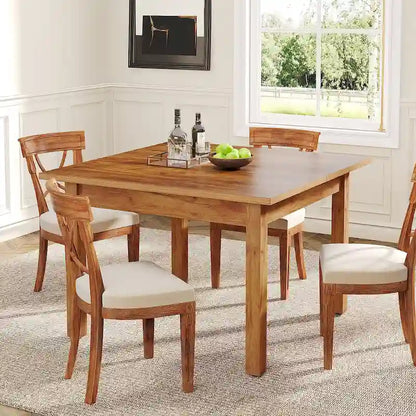 39.4 Square Dining Table with Solid Wood Legs for 4, Small Kitchen Tables for Dining Room
