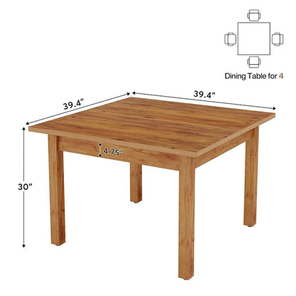 39.4 Square Dining Table with Solid Wood Legs for 4, Small Kitchen Tables for Dining Room