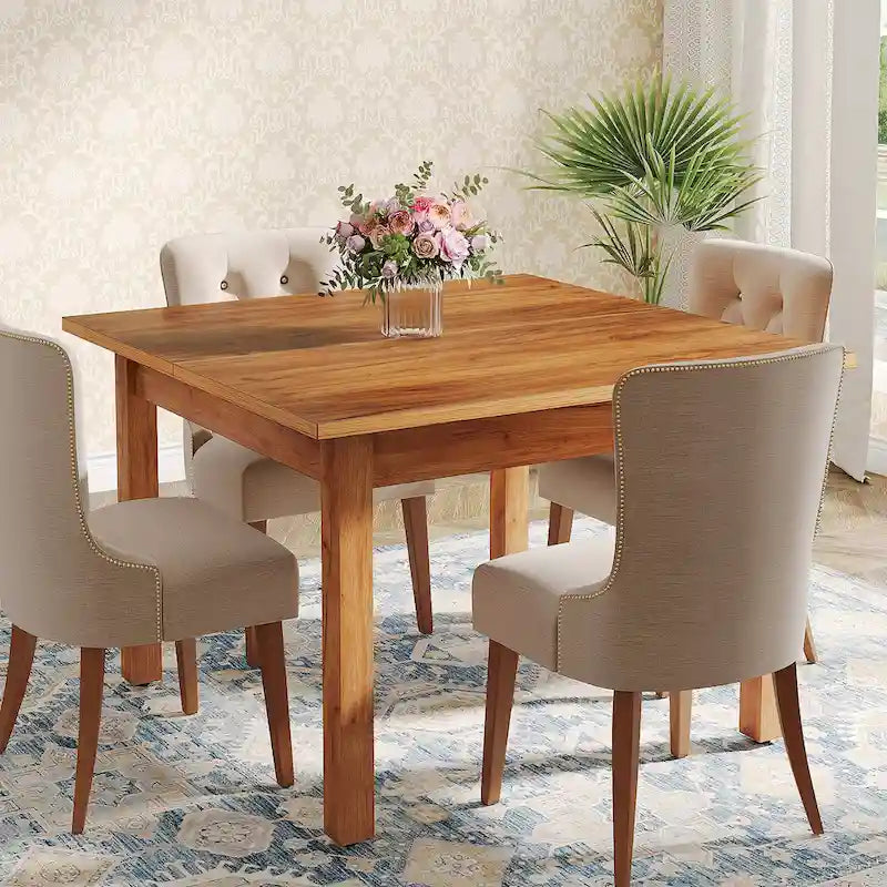 39.4 Square Dining Table with Solid Wood Legs for 4, Small Kitchen Tables for Dining Room