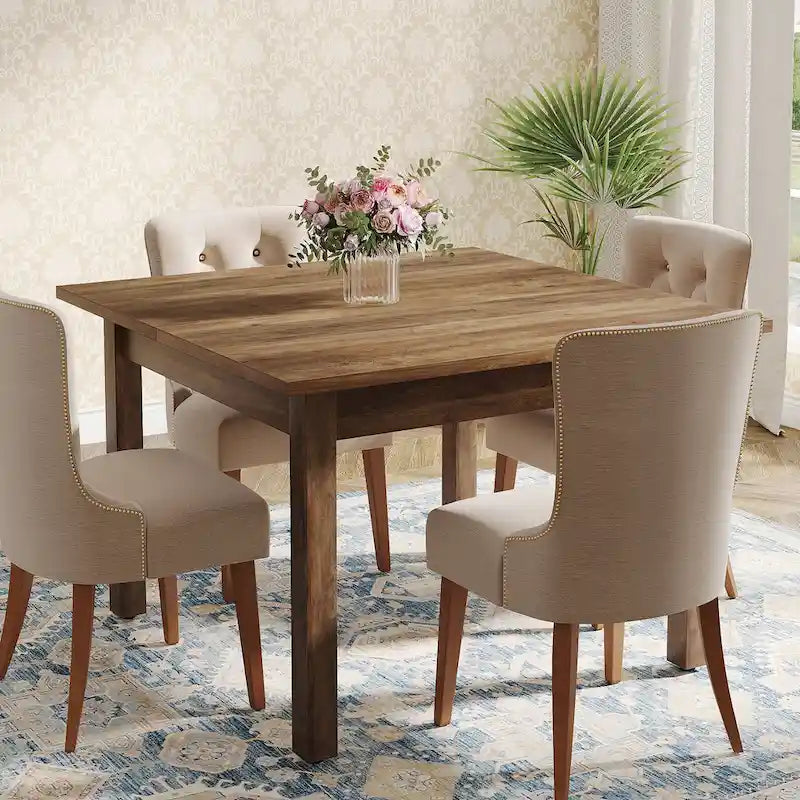 39.4 Square Dining Table with Solid Wood Legs for 4, Small Kitchen Tables for Dining Room