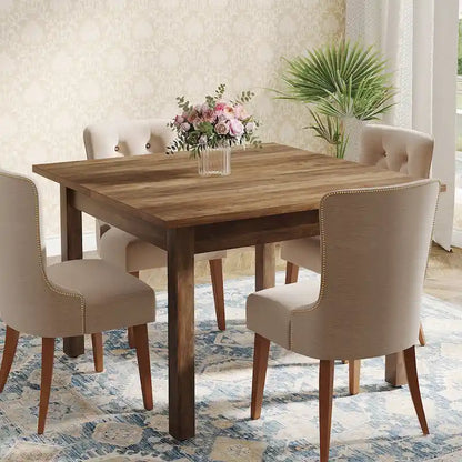 39.4 Square Dining Table with Solid Wood Legs for 4, Small Kitchen Tables for Dining Room