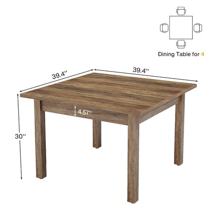 39.4 Square Dining Table with Solid Wood Legs for 4, Small Kitchen Tables for Dining Room