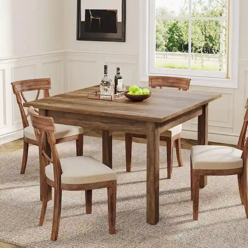 39.4 Square Dining Table with Solid Wood Legs for 4, Small Kitchen Tables for Dining Room