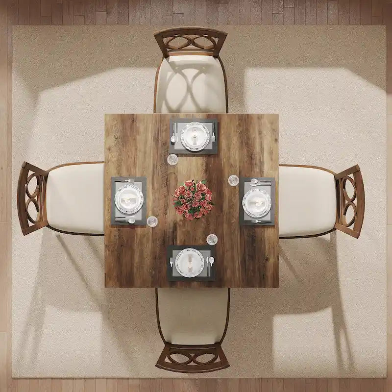 39.4 Square Dining Table with Solid Wood Legs for 4, Small Kitchen Tables for Dining Room