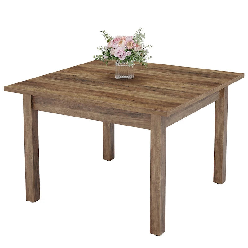 39.4 Square Dining Table with Solid Wood Legs for 4, Small Kitchen Tables for Dining Room