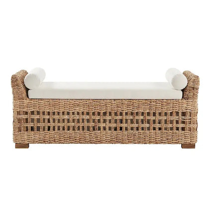 Abel Boho Coastal Ratten Storage Bench with Hollow-Carved Design and Solid Wood Foot by HULALA HOME