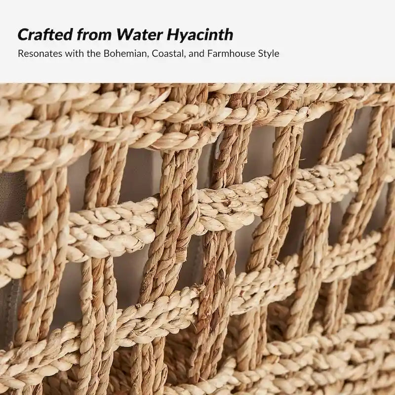 Abel Boho Coastal Ratten Storage Bench with Hollow-Carved Design and Solid Wood Foot by HULALA HOME