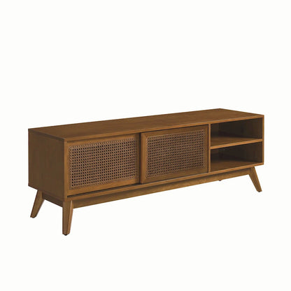 59 Inch Mid Century Modern Rattan TV Stand for 65 Inch TV