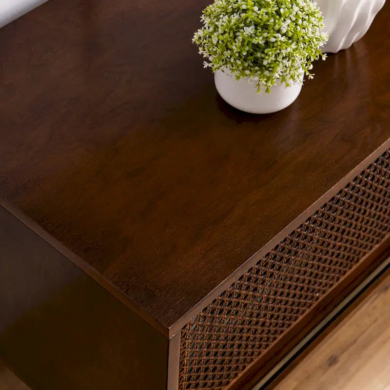 59 Inch Mid Century Modern Rattan TV Stand for 65 Inch TV