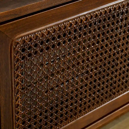 59 Inch Mid Century Modern Rattan TV Stand for 65 Inch TV