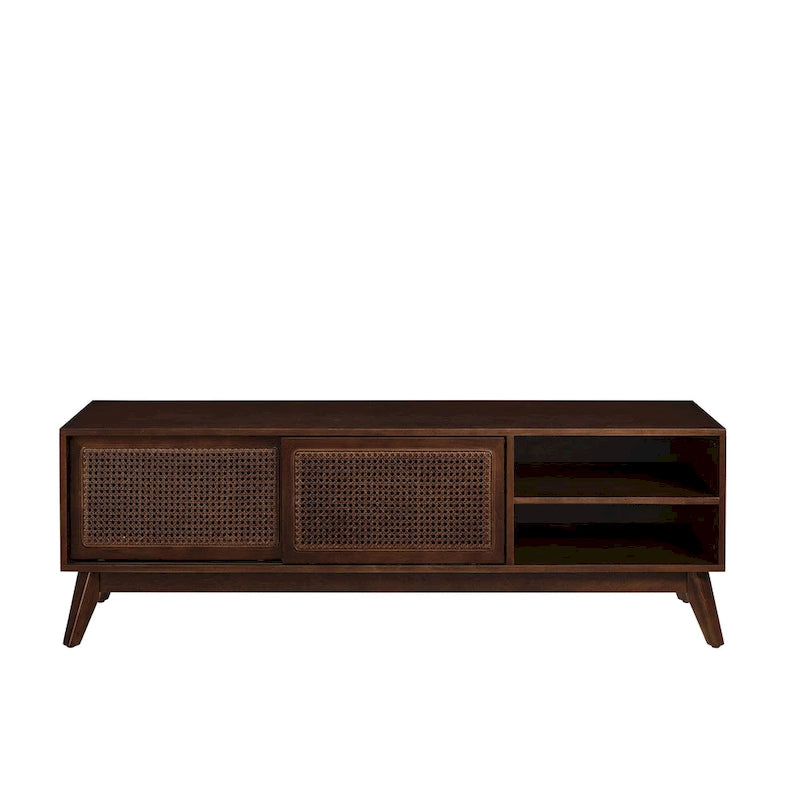59 Inch Mid Century Modern Rattan TV Stand for 65 Inch TV