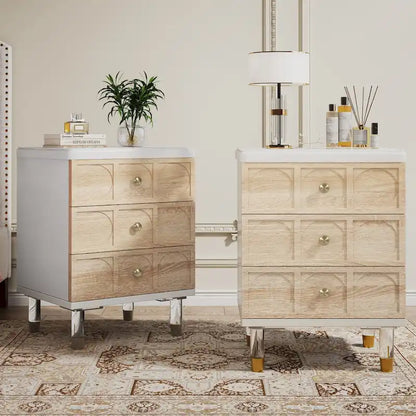 Nightstand Bedside Table with 3 Drawers, Bedroom Tall Night Stands Sofa End Table with Storage for Bedroom, Living Room