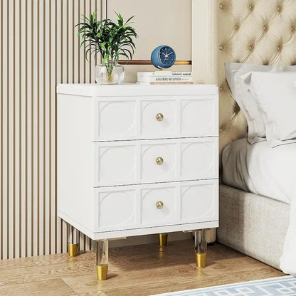 Nightstand Bedside Table with 3 Drawers, Bedroom Tall Night Stands Sofa End Table with Storage for Bedroom, Living Room