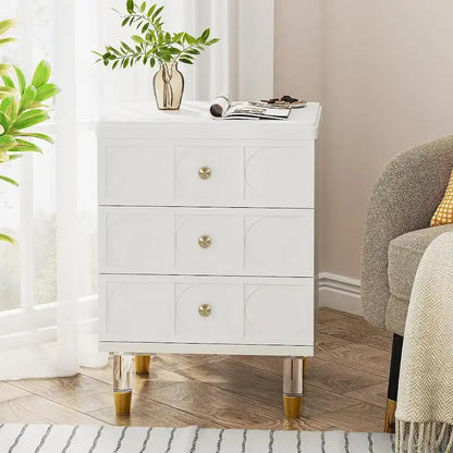 Nightstand Bedside Table with 3 Drawers, Bedroom Tall Night Stands Sofa End Table with Storage for Bedroom, Living Room