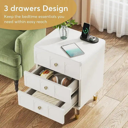 Nightstand Bedside Table with 3 Drawers, Bedroom Tall Night Stands Sofa End Table with Storage for Bedroom, Living Room