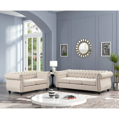 Morden Fort Lovaseat and Sofa Set Tufted Upholstered Chesterfield Furniture Set