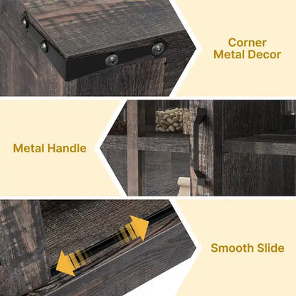 Moasis Farmhouse Coffee Bar Cabinet with Sliding Barn Door and Wine Glass Holder