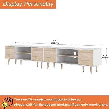 Mid Century Modern TV Stand for up to 100 inch 2 in 1,White