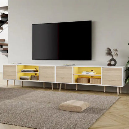 Mid Century Modern TV Stand for up to 100 inch 2 in 1,White