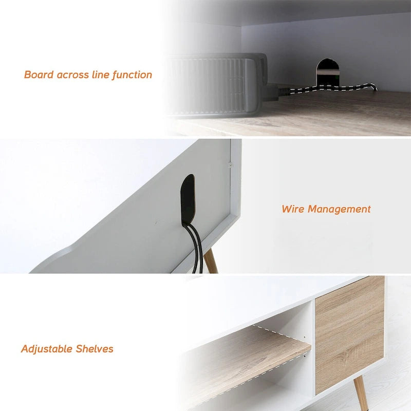 Mid Century Modern TV Stand for up to 100 inch 2 in 1,White