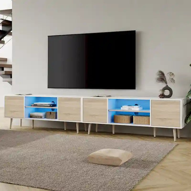 Mid Century Modern TV Stand for up to 100 inch 2 in 1,White