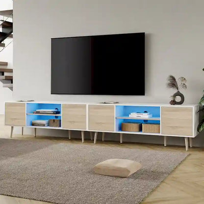 Mid Century Modern TV Stand for up to 100 inch 2 in 1,White