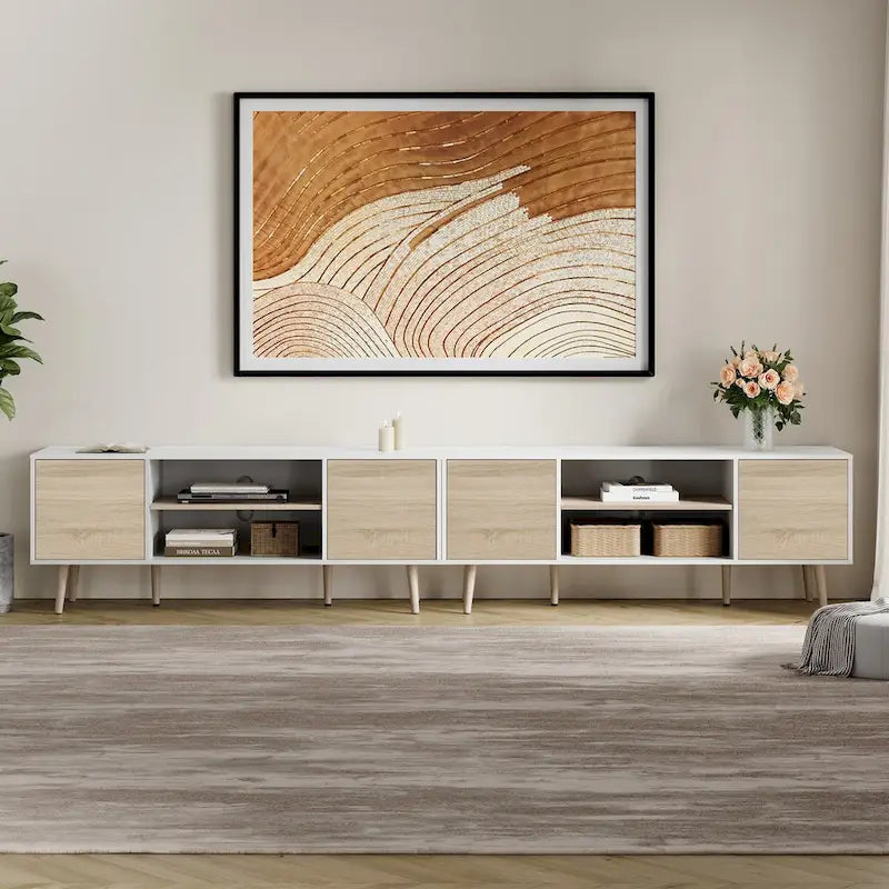 Mid Century Modern TV Stand for up to 100 inch 2 in 1,White