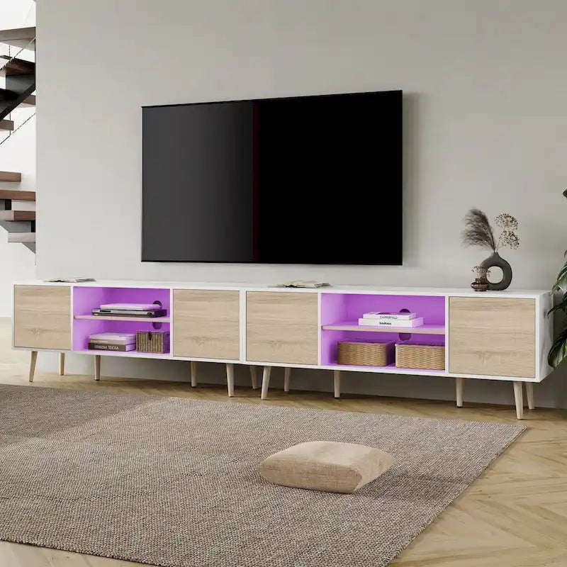 Mid Century Modern TV Stand for up to 100 inch 2 in 1,White