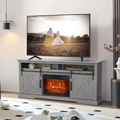 68 Farmhouse Sliding Barn Door Fireplace TV Stands Console Table with 23 Electric Fireplace