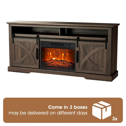 68 Farmhouse Sliding Barn Door Fireplace TV Stands Console Table with 23 Electric Fireplace
