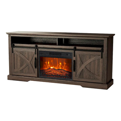 68 Farmhouse Sliding Barn Door Fireplace TV Stands Console Table with 23 Electric Fireplace