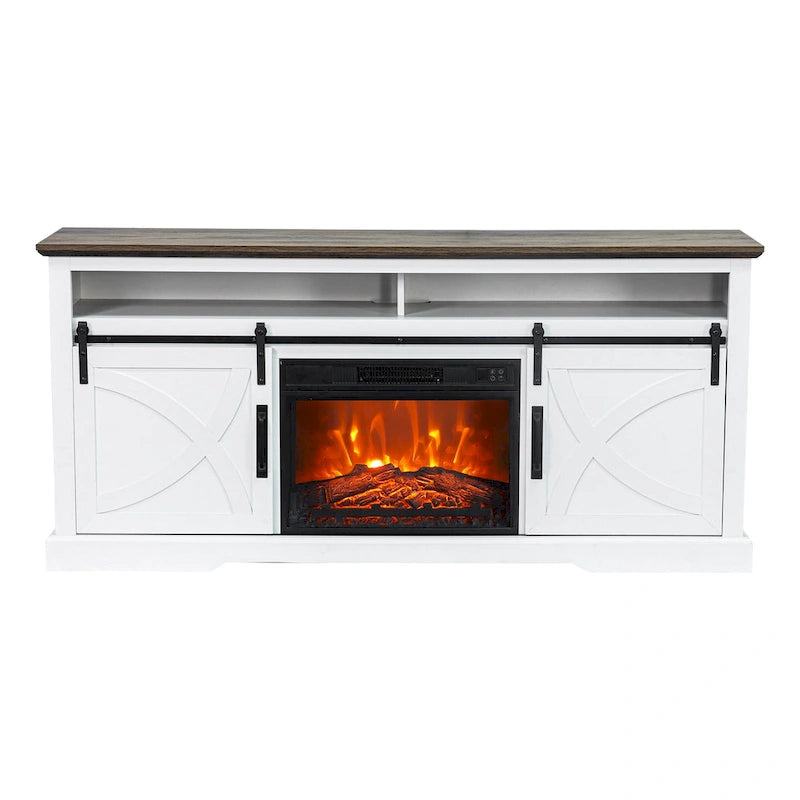 68 Farmhouse Sliding Barn Door Fireplace TV Stands Console Table with 23 Electric Fireplace