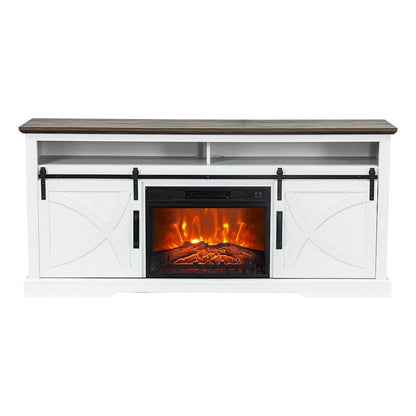 68 Farmhouse Sliding Barn Door Fireplace TV Stands Console Table with 23 Electric Fireplace