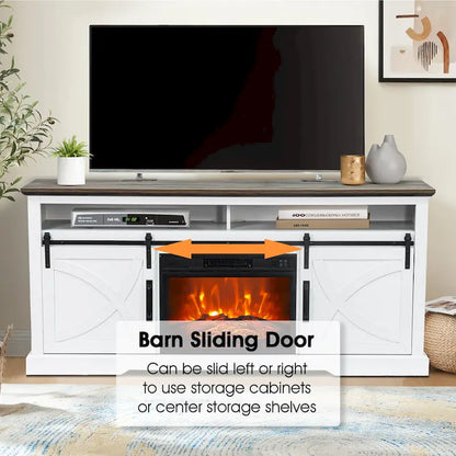 68 Farmhouse Sliding Barn Door Fireplace TV Stands Console Table with 23 Electric Fireplace