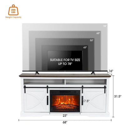 68 Farmhouse Sliding Barn Door Fireplace TV Stands Console Table with 23 Electric Fireplace