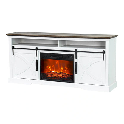 68 Farmhouse Sliding Barn Door Fireplace TV Stands Console Table with 23 Electric Fireplace