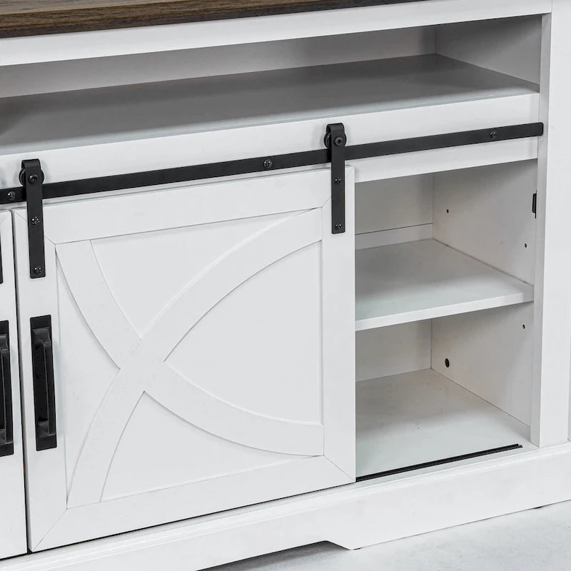 68 Farmhouse Sliding Barn Door Fireplace TV Stands Console Table with 23 Electric Fireplace