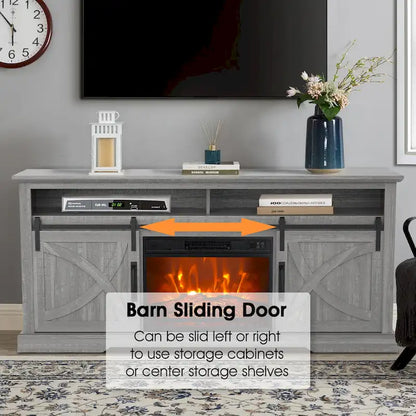 68 Farmhouse Sliding Barn Door Fireplace TV Stands Console Table with 23 Electric Fireplace