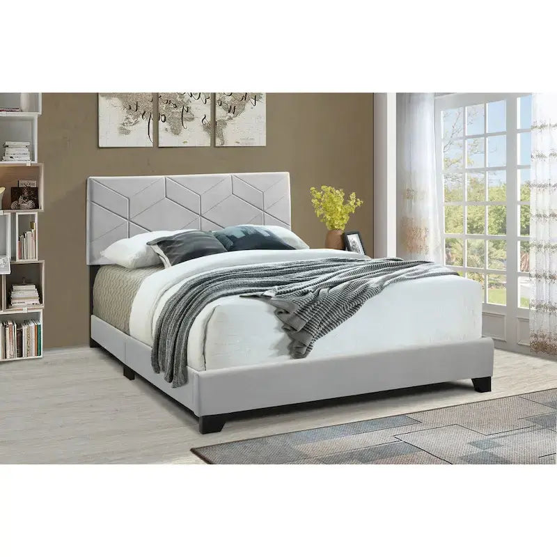All-in-One Upholstered Grey Bed