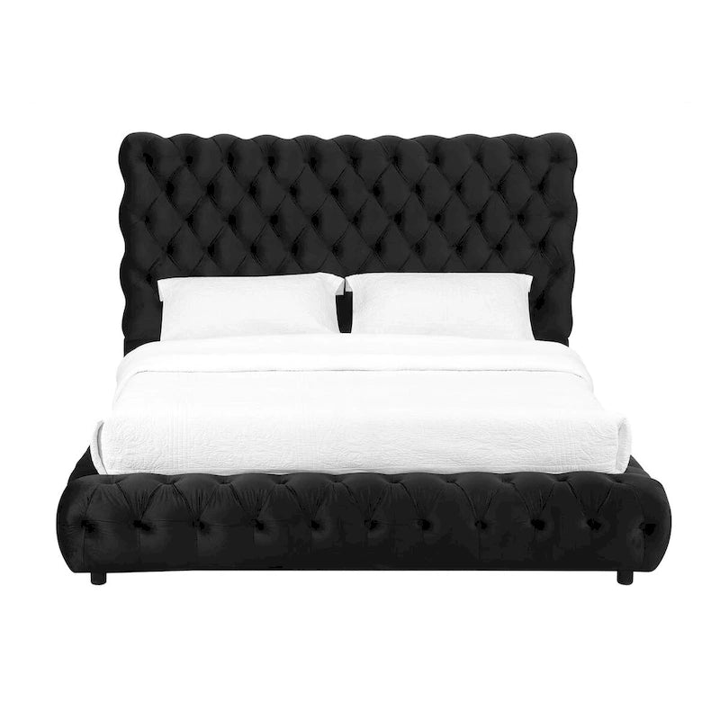Mirilla Black Velvet Upholstered Tufted Platform Bed