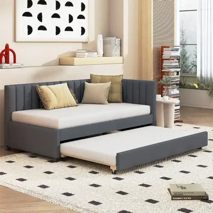 Merax Twin Size Upholstered Daybed with Trundle