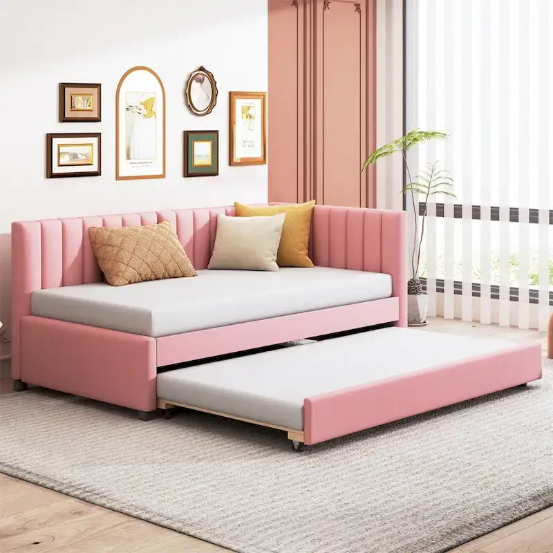 Merax Twin Size Upholstered Daybed with Trundle