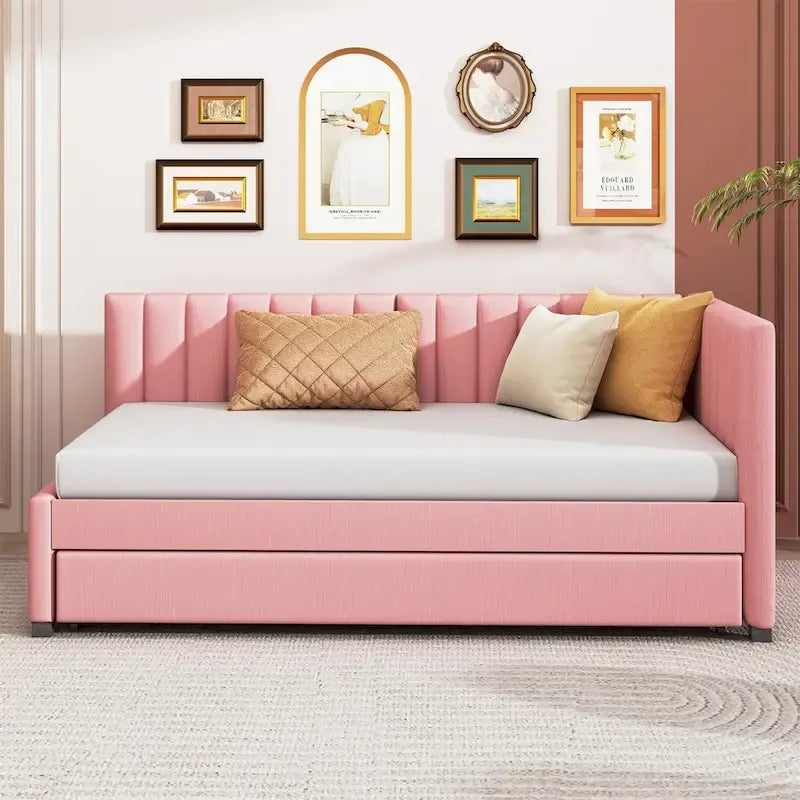 Merax Twin Size Upholstered Daybed with Trundle