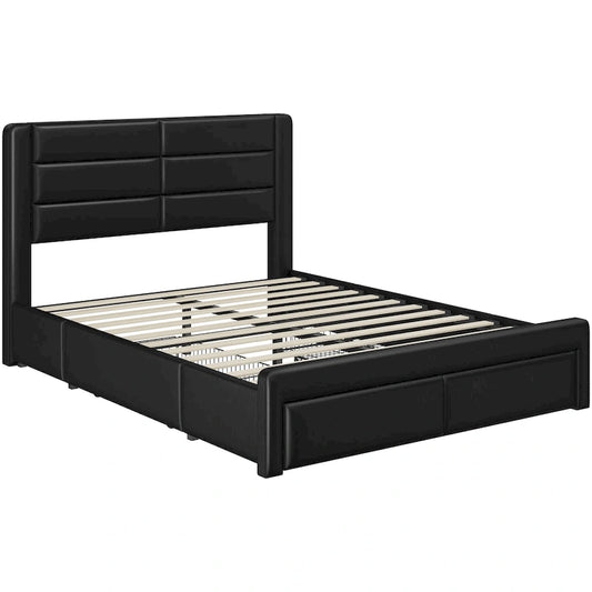 Yaheetech Upholstered Bed Frame with 4 Storage Drawers and Built-In USB Ports
