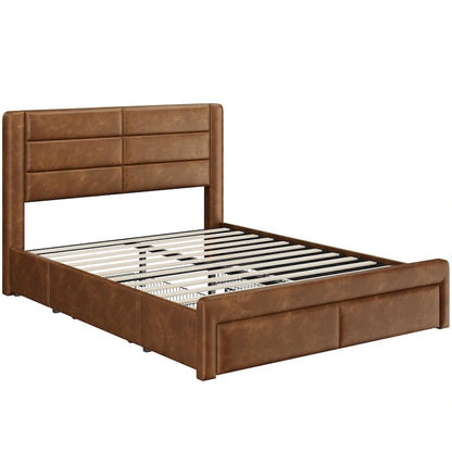 Yaheetech Upholstered Bed Frame with 4 Storage Drawers and Built-In USB Ports