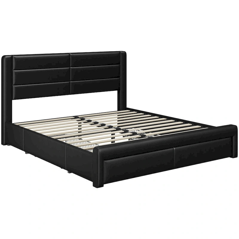 Yaheetech Upholstered Bed Frame with 4 Storage Drawers and Built-In USB Ports
