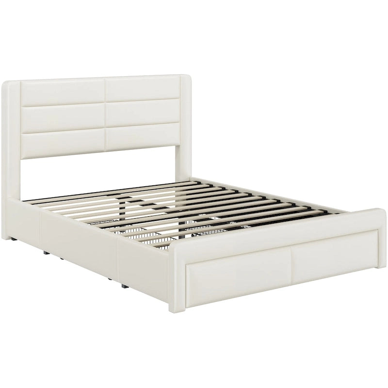 Yaheetech Upholstered Bed Frame with 4 Storage Drawers and Built-In USB Ports