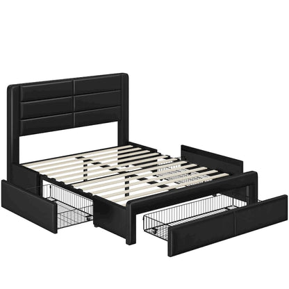 Yaheetech Upholstered Bed Frame with 4 Storage Drawers and Built-In USB Ports