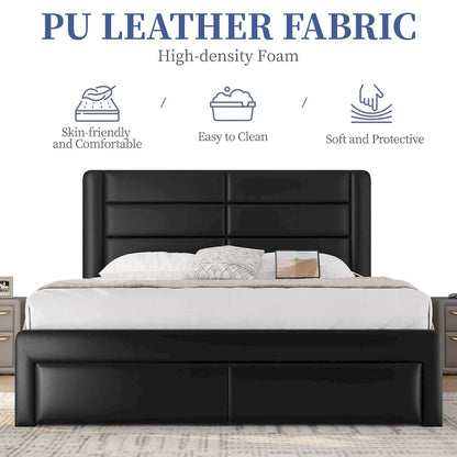 Yaheetech Upholstered Bed Frame with 4 Storage Drawers and Built-In USB Ports